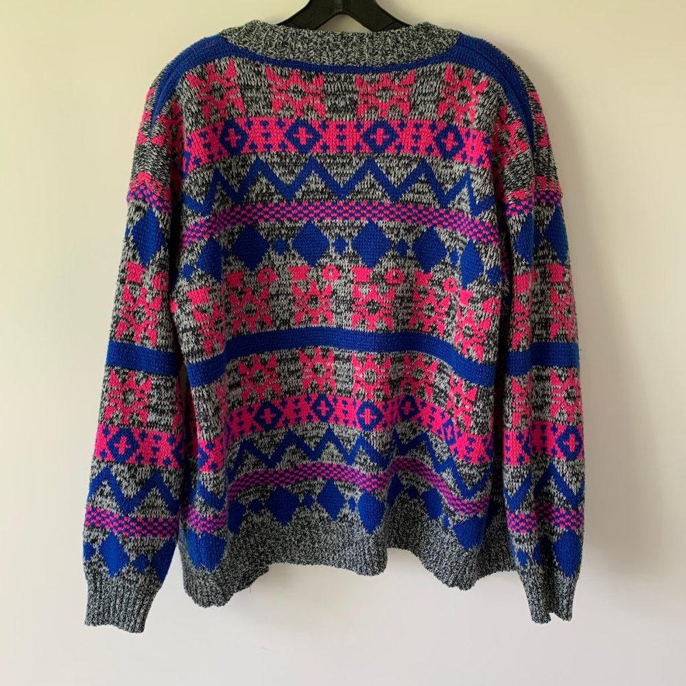 Vintage 80s Chunky Neon Button Up Cardigan - Picture 2 of 5
